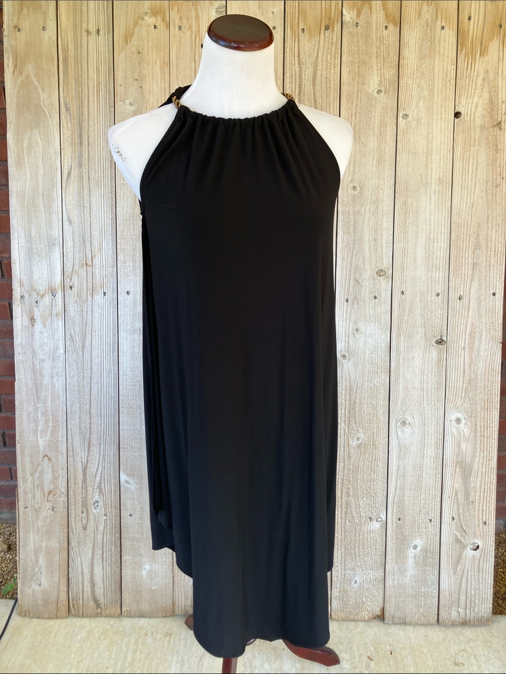 MSK Black Halter Midi Dress with Gathered Neckline